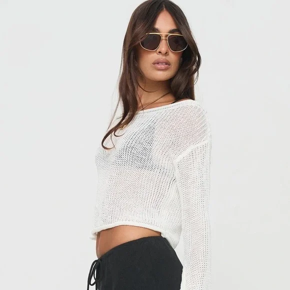Princess Polly Cafe Pari White Light Spring Summer Sweater - Picture 3 of 8